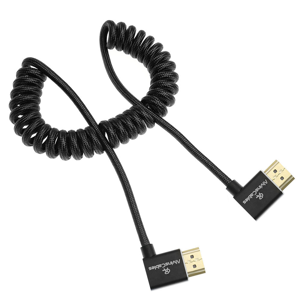 Alvin's Cables 8K 2.1 HDMI Cable 48Gbps 8K@60Hz 4K@120Hz High Speed Braided Coiled Cable for Sony A7 A9, BMPCC, for Canon C70, for Atomos Ninja, for Feelworld, Left to Left Angle, Black