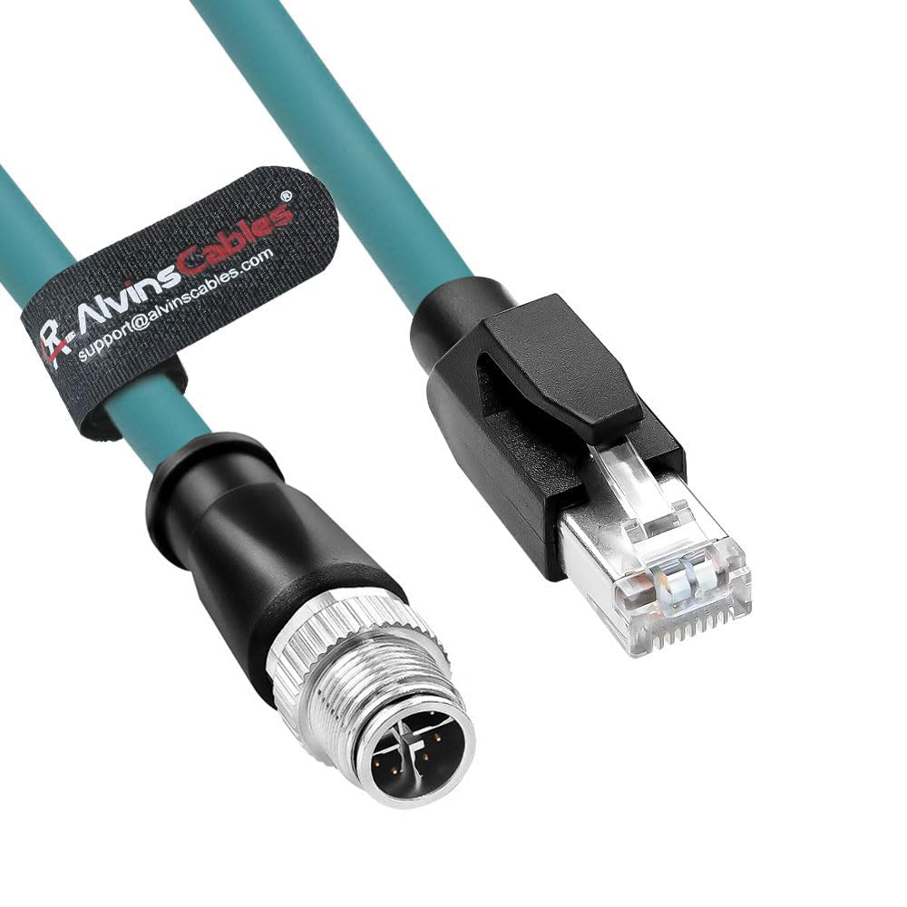 Alvin’s Cables M12 8 Pole X-Code Male to RJ45 Cat6a Ethernet Shielded Cable for Cognex Industrial Camera