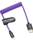 Alvin's Cables 8K 2.1 Micro HDMI to HDMI Coiled Cable for Atomos Ninja V, 8K@60Hz 4K@60Hz High-Speed HDMI Cable for Sony A7RIII A7II A7M3, for Canon R5 M6, for FUJIFILM X-T4 X-T3, Braided Purple