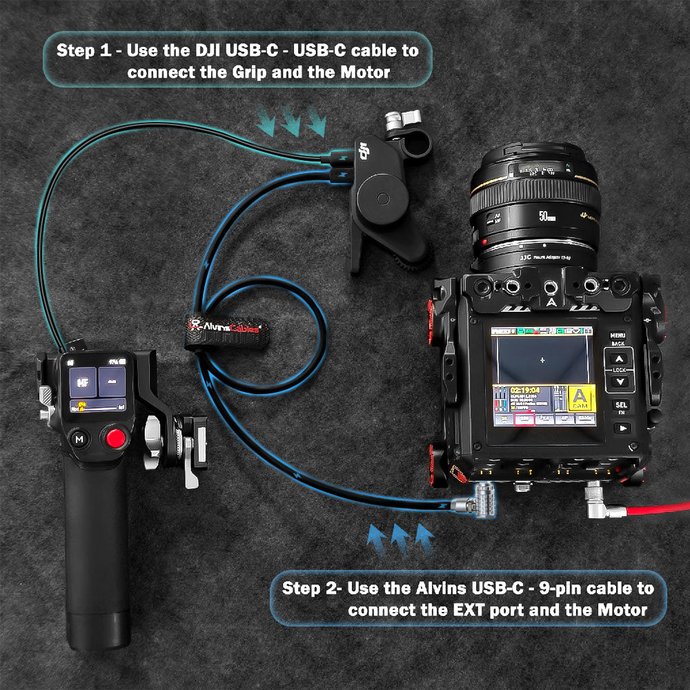 Alvin's Cables Record Control Cable for DJI Focus Pro, RED Komodo Camera, Right Angle EXT 9 Pin to Type-C USB-C Control Cable 60cm|23.6in