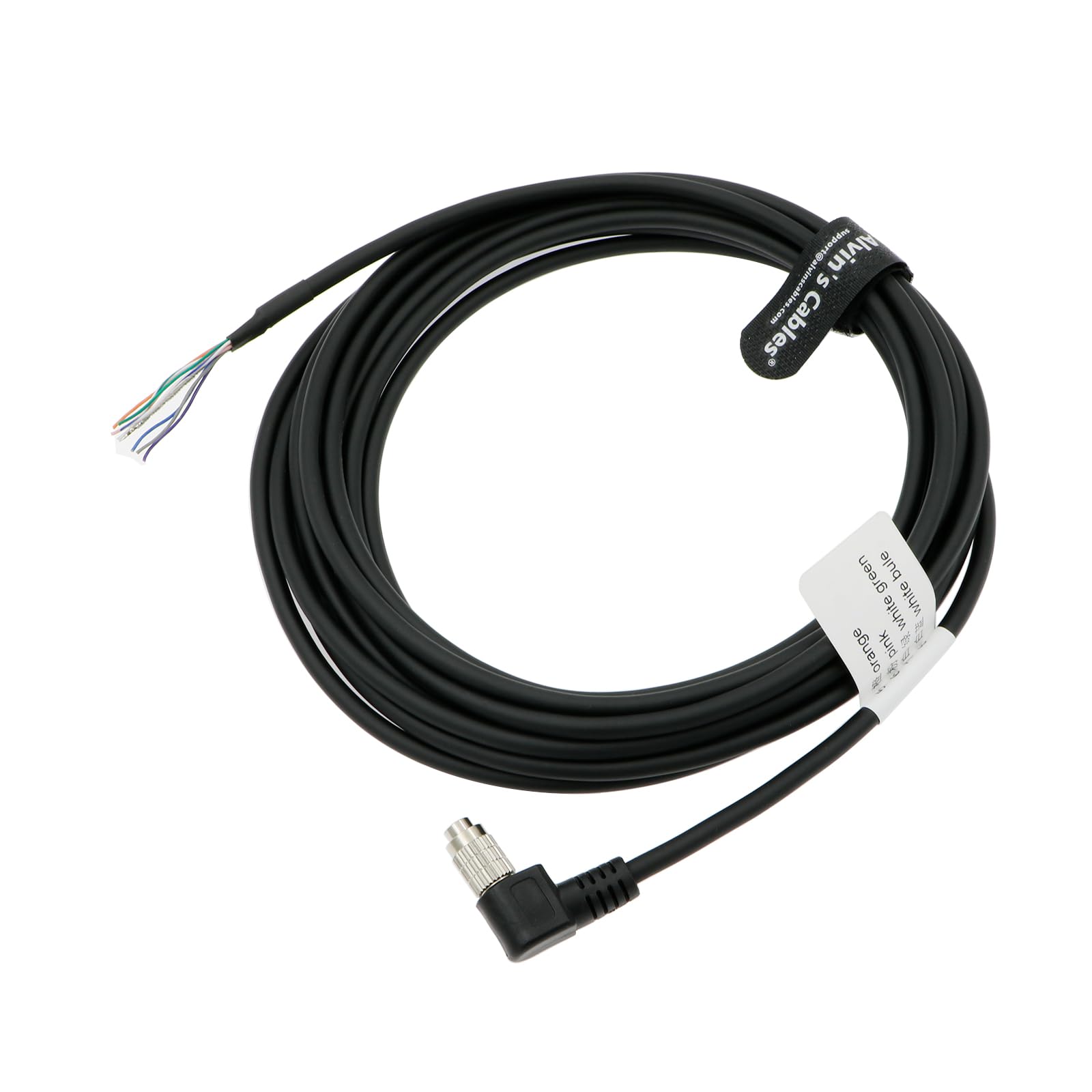 Alvin's Cables Hirose 8 Pin Female HR25-7TP-8S Right Angle to Open End High Flex Cable for IDS, DAHENG Imaging, Allied Vision GigE Industrial Cameras 5m| 16.4ft