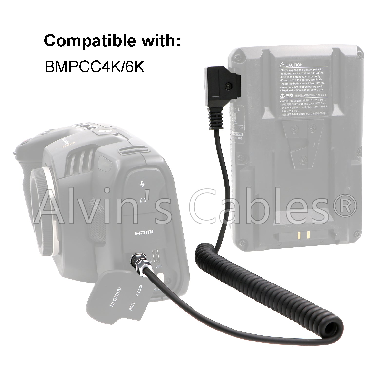 Alvin's Cables BMPCC 4K/6K to D Tap Coiled Power Cable for Blackmagic Pocket Cinema Camera 4K/6K Gold Mount V Mount Battery Weipu 2 Pin Female to P Tap