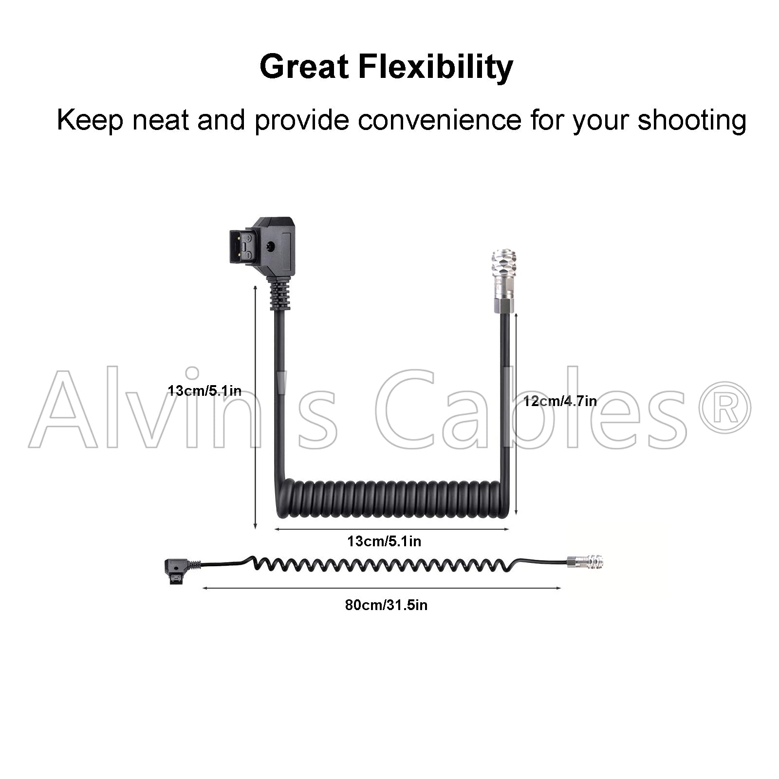 Alvin's Cables BMPCC 4K/6K to D Tap Coiled Power Cable for Blackmagic Pocket Cinema Camera 4K/6K Gold Mount V Mount Battery Weipu 2 Pin Female to P Tap