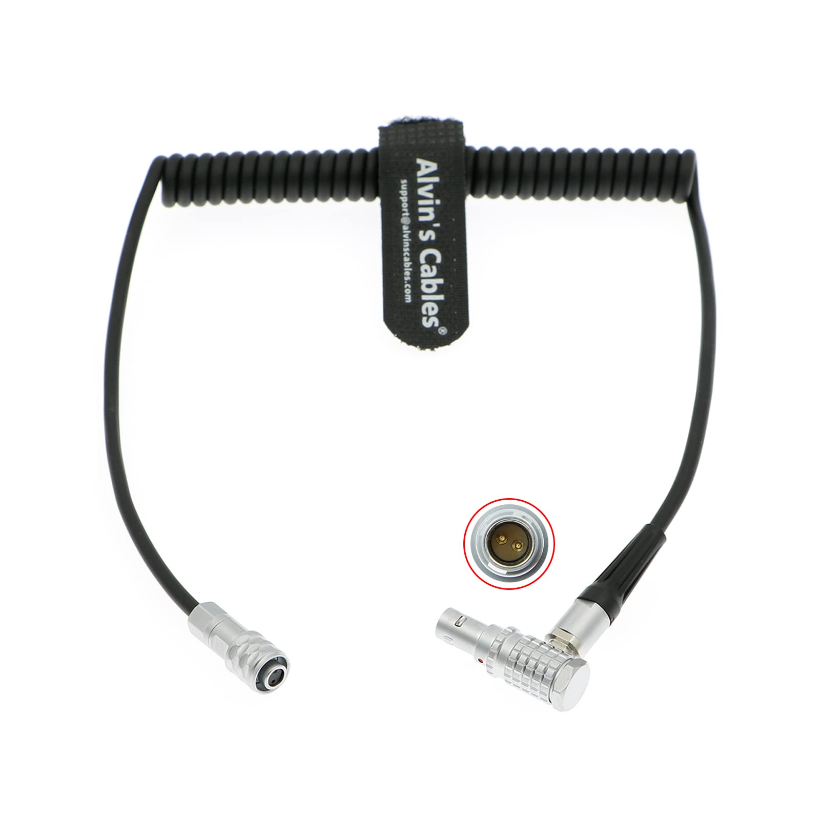 Alvin's Cables BMPCC 4K 6K Power Coiled Cable Weipu 2 Pin Female to Right Angle 2 Pin Male for Blackmagic Pocket Cinema Camera 4K 6K