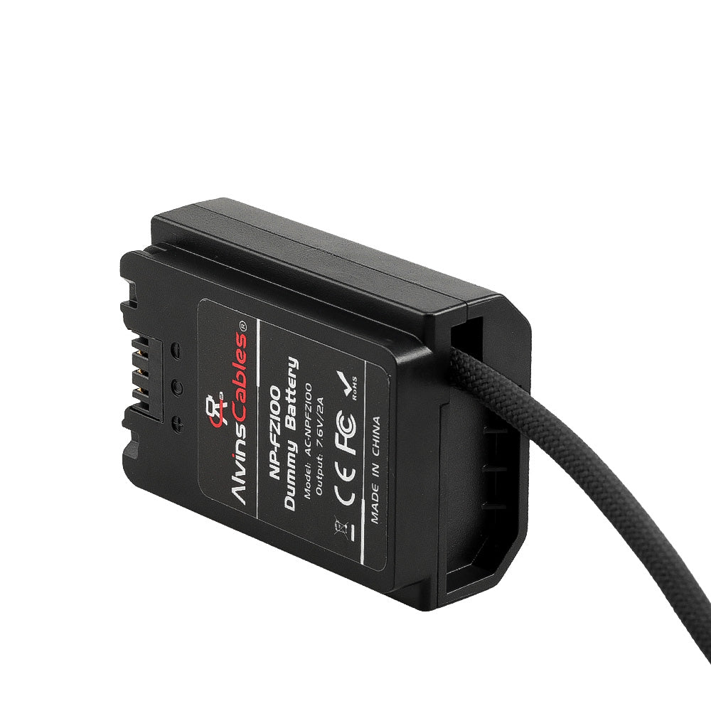 Alvin's Cables NP-FZ100 Dummy Battery to D-TAP Braided Coiled Cable, Black/Red