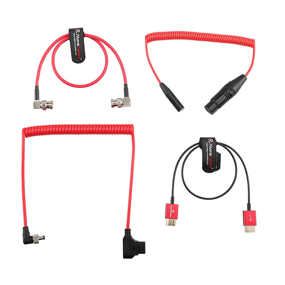 Alvin’s Cables Camera Cable Set for Blackmagic Video Assist, HDMI Ultra-thin Cable| Mini XLR 3 Pin to XLR 3 Pin Female Coiled Cable| Dtap to Locking DC 2.1 Power Cable| 12G BNC SDI Cable, Complete Kit