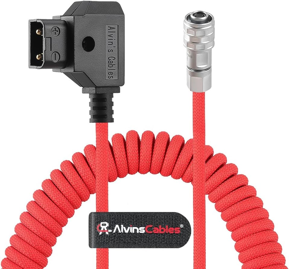 Alvin's Cables D-Tap to BMPCC 6K 4K Coiled Power Cable, Straight Weipu 2-Pin Female to D-Tap Male, Braided Ultra Flexible Coiled Cable for Blackmagic Pocket Cinema Camera 4K/6K/6K Pro, V-Mount, Red