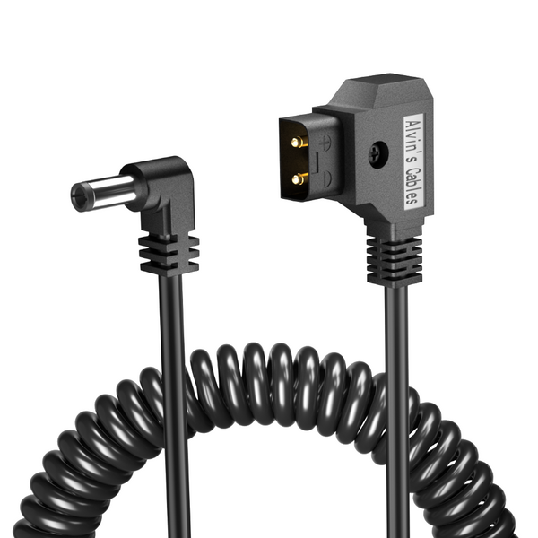 Alvin's Cables D-tap to DC Power Cable 12V 5.5mm×2.1mm DC Coiled Cable for Atomos Shogun, Ikan Monitor, Blackmagic Video Assist, SmallHD Indie 7, Right Angle DC