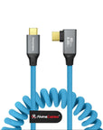 Coiled USB-C to USB-C Cable, Braided Right-Angled USB-C Cable, 40Gbps, 240W PD3.1 Charging, 8K@60Hz Video, USB 4.0 Type C for Thunderbolt 4/3, BMPCC, Canon R5/R6, Sony FX3/A7C, iPhone, Dock/SSD, Blue