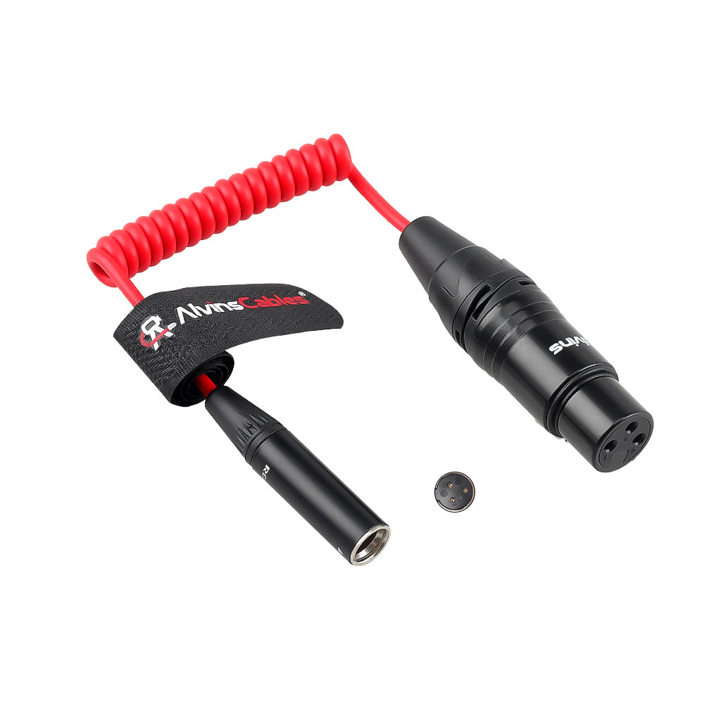 Alvin's Cables Mini XLR 3 Pin Male to XLR 3 Pin Female Coiled Audio Cable for Blackmagic Pocket Cinema Camera BMPCC 4K/6K, Video Assist 4K, Sharp 8K Cam, Ultra Soft