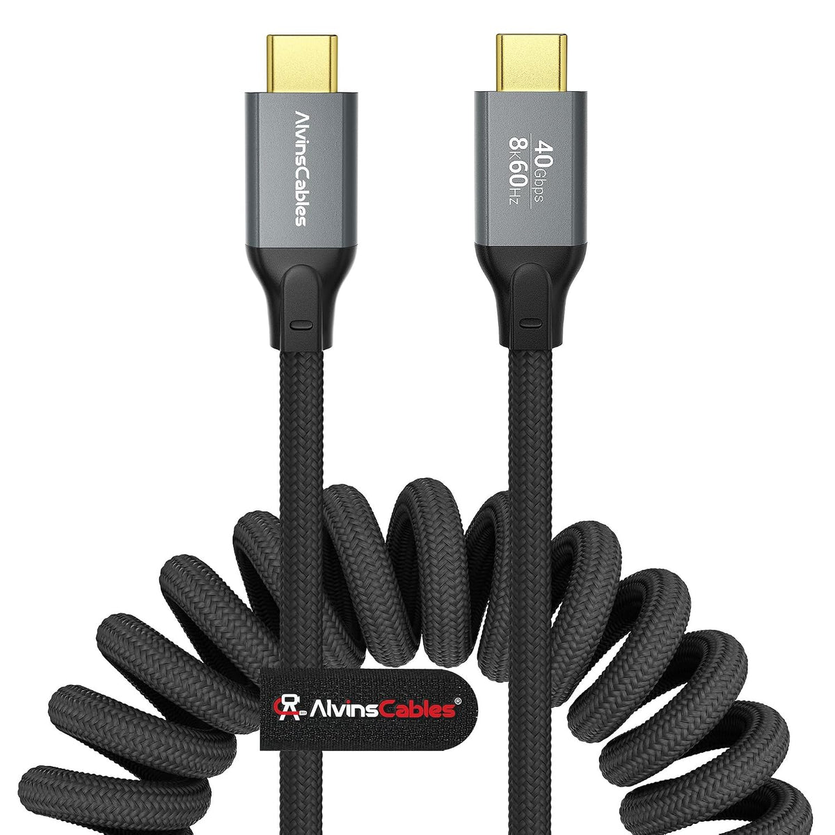 Coiled USB-C Cable, Braided USB-C to USB-C Cable, 40Gbps, 240W PD 3.1 Charging, 8K@60Hz Video, USB4.0 Type C for Thunderbolt 4/3, BMPCC, Canon R5/R6, Sony FX3/A7C, Mac, iPhone, USB-IF Certified