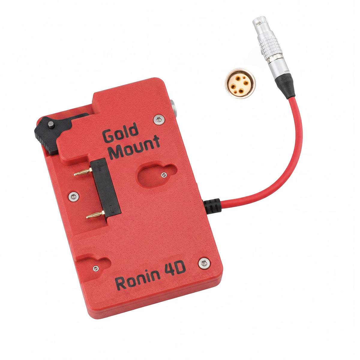 Alvin's Cables Gold Mount Battery Plate for DJI Ronin 4D, G-Mount Power Plate with D-Tap &amp; 0B 2-Pin Outputs, Straight / Rotatable Right Angle 1B 6-Pin Power Cable, Red / Black