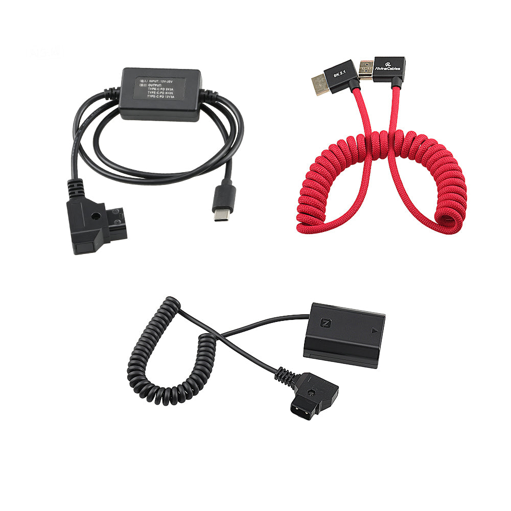 Alvin’s Cables Camera Cable Set for Sony FX3, NP-FZ100 Dummy Battery to D-tap| 8K HDMI 2.1 Cable| Type-c PD Fast Charging 5V 9V 12V 3A Power Cable, Complete Camera Rig Wiring Kit