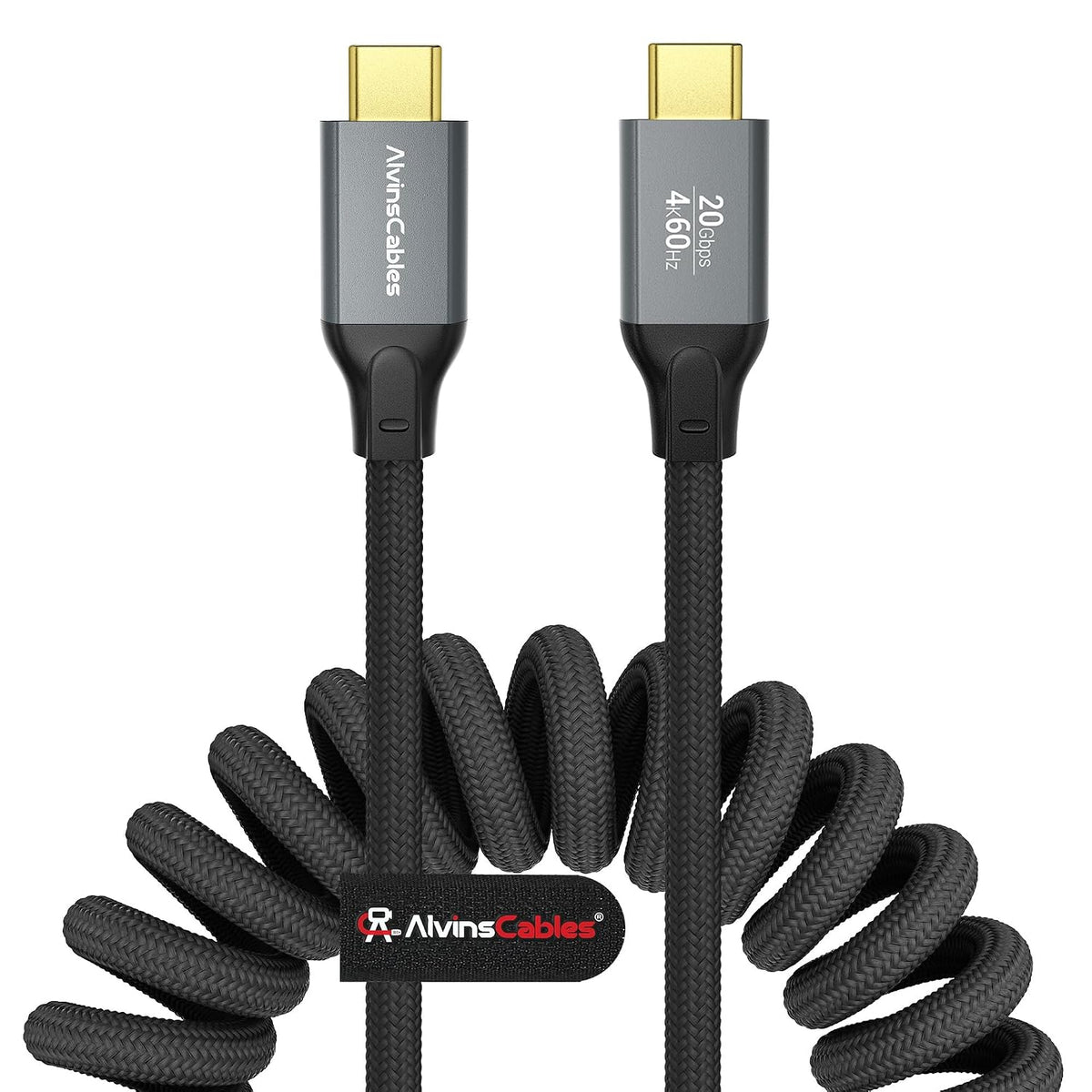 Alvin's Cables Coiled USB-C Cable, 20Gbps Data Transfer, 240W, 4K@60Hz