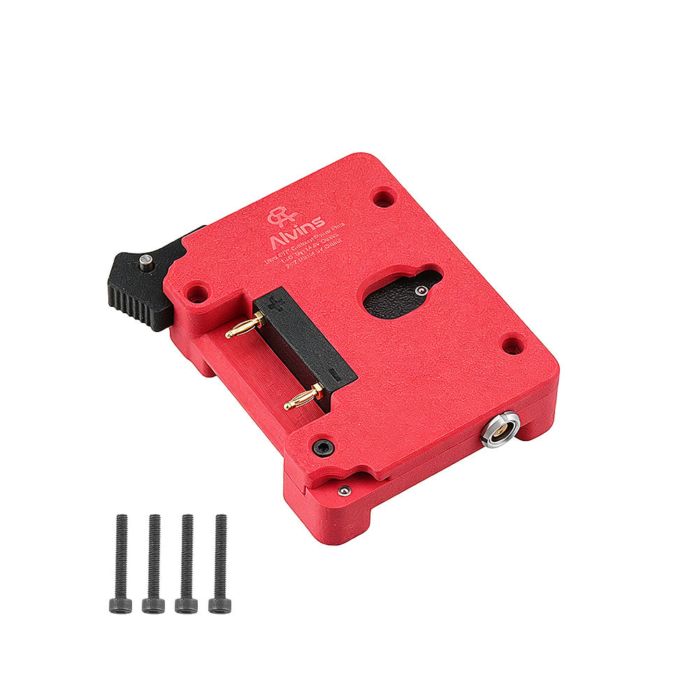 Alvin’s Cables Gold Mount Battery Plate Compatible with SmallHD Ultra 5 &amp; Ultra 7, Direct Contact Power Supply with 1 x D-Tap &amp; 2 x 0B 2 Pin Outputs, G-Mount System, Red