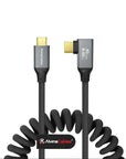 Coiled USB-C to USB-C Cable, Braided Right Angled USB-C Cable, 40Gbps, 240W PD 3.1 Charging, 8K@60Hz Video, USB4.0 Type C for Thunderbolt 4/3, BMPCC, Canon R5/R6, Sony FX3/A7C, iPhone, SSD/Dock, Black