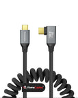 Coiled USB-C Cable, USB 3.2 Gen 2x2 20Gbps, 240W PD 3.1 Charging, 4K@60Hz Video, Right Angled Braided USB-C to USB-C Cable for BMPCC, Canon R5/R6, Sony FX3/A7C, ZCAM, Macbook/iPhone, Dock, SSD, Black
