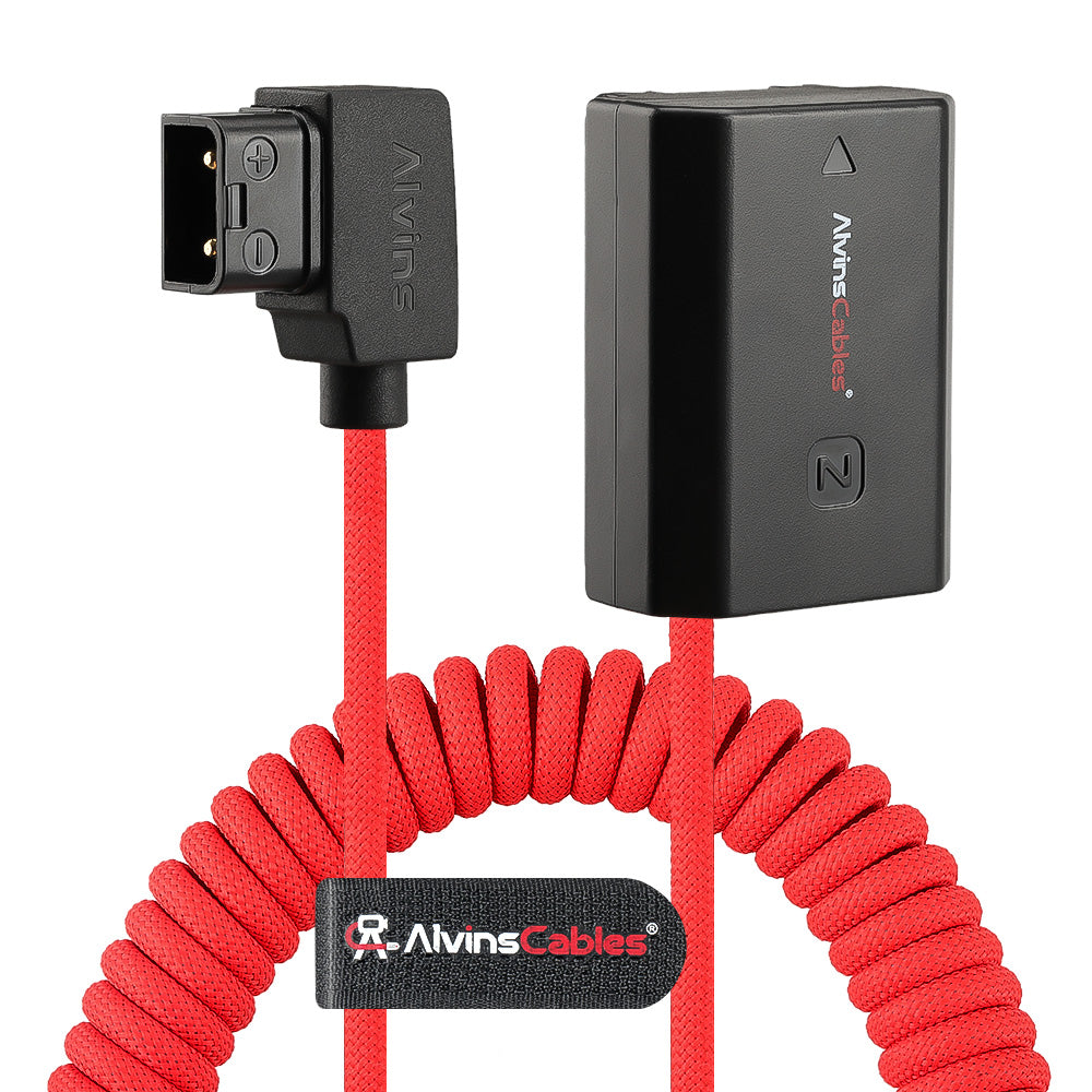 Alvin's Cables NP-FZ100 Dummy Battery to D-TAP Braided Coiled Cable, Black/Red
