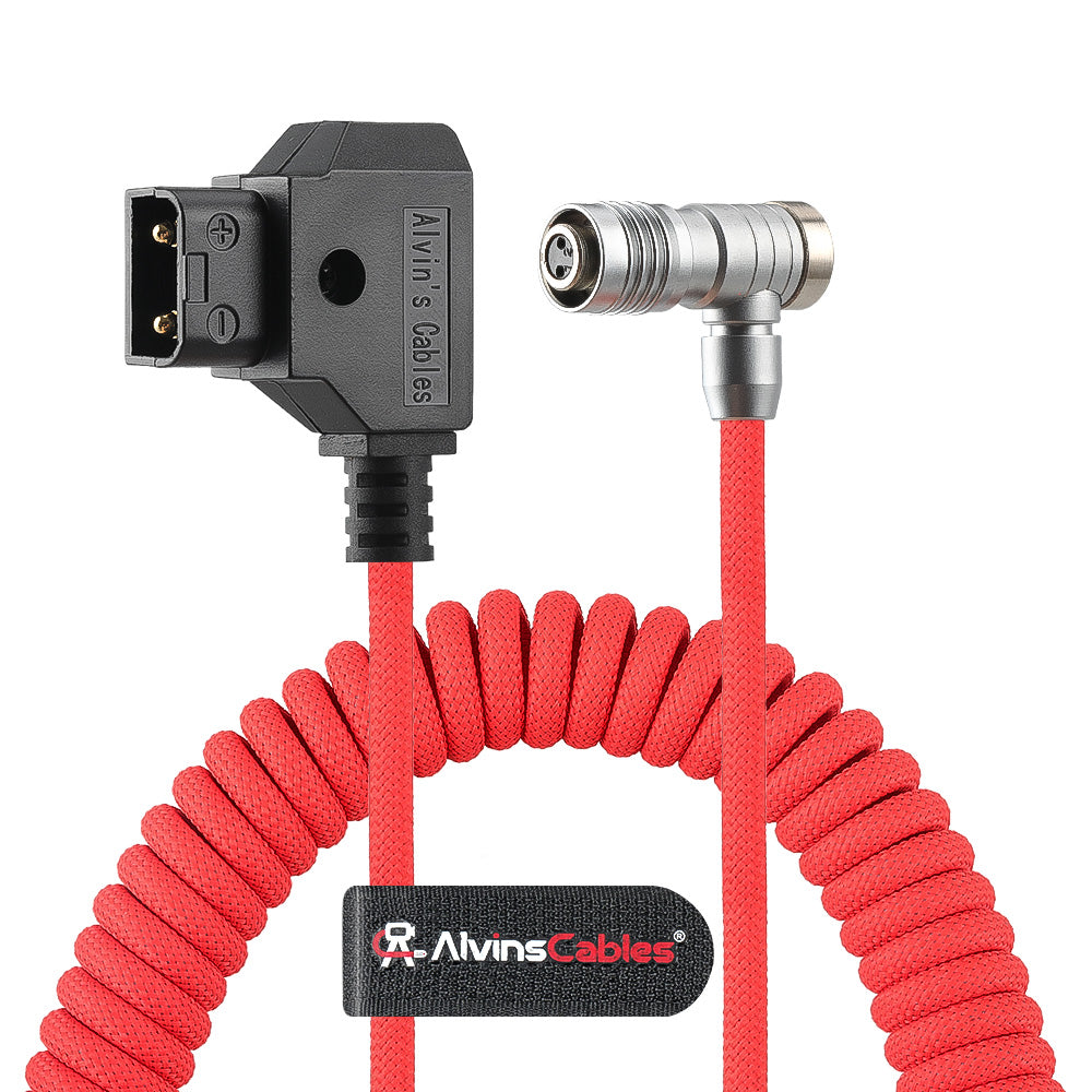 Alvin's Cables D-Tap to BMPCC 6K 4K Coiled Power Cable, Right Angle Weipu 2-Pin Female to D-Tap Male, Braided Ultra Flexible Coiled Cable for Blackmagic Pocket Cinema Camera 4K/6K/6K Pro, V-Mount, Red