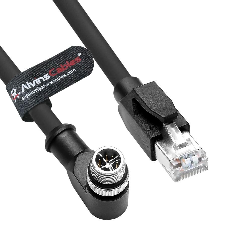 Alvin's Cables M12 X-Code 8 Pin Male to RJ45 Ethernet Cable for Cognex Kence Camera, High-Flex Cat6a Cable for Industrial Automation, Fieldbus Module, Robotics, Right Angle 98.4ft/30m