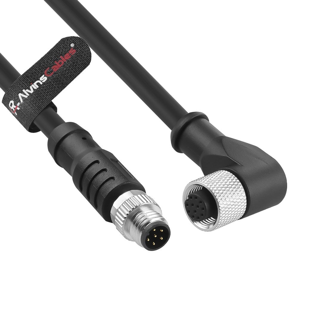 Alvin's Cables Livox Mid-360 LiDAR to Unitree Go2 Robot Dog Cable, Right-Angle M12 A-Code 12-Pin Female to M8 6-Pin Male, LiDAR Power &amp; Data Cord for Robotics, 3D Sensing Applications, 10cm / 3.93in