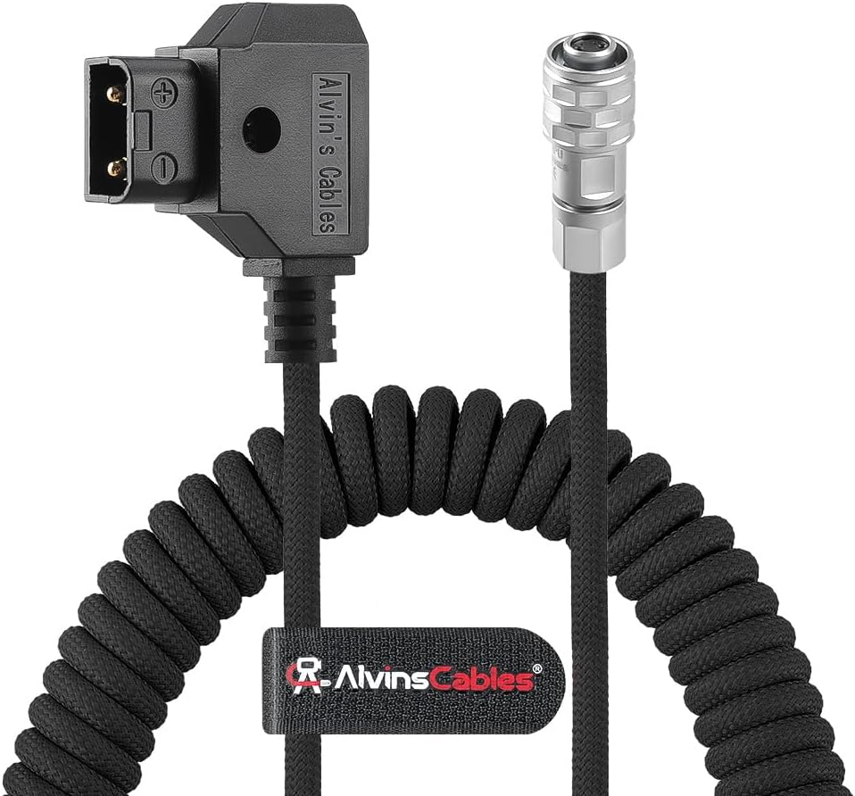 Alvin's Cables D-Tap to BMPCC 6K 4K Coiled Power Cable, Straight Weipu 2-Pin Female to D-Tap Male, Braided Ultra Flexible Coiled Cable for Blackmagic Pocket Cinema Camera 4K/6K/6K Pro, V-Mount, Black