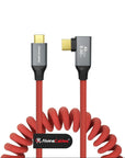 Coiled USB-C to USB-C Cable, Braided Right-Angled USB-C Cable, 40Gbps, 240W PD 3.1 Charging, 8K@60Hz Video, USB 4.0 Type C for Thunderbolt 4/3, BMPCC, Canon/Sony, Monitor, ZCAM, Mac, Dock/SSD, Red