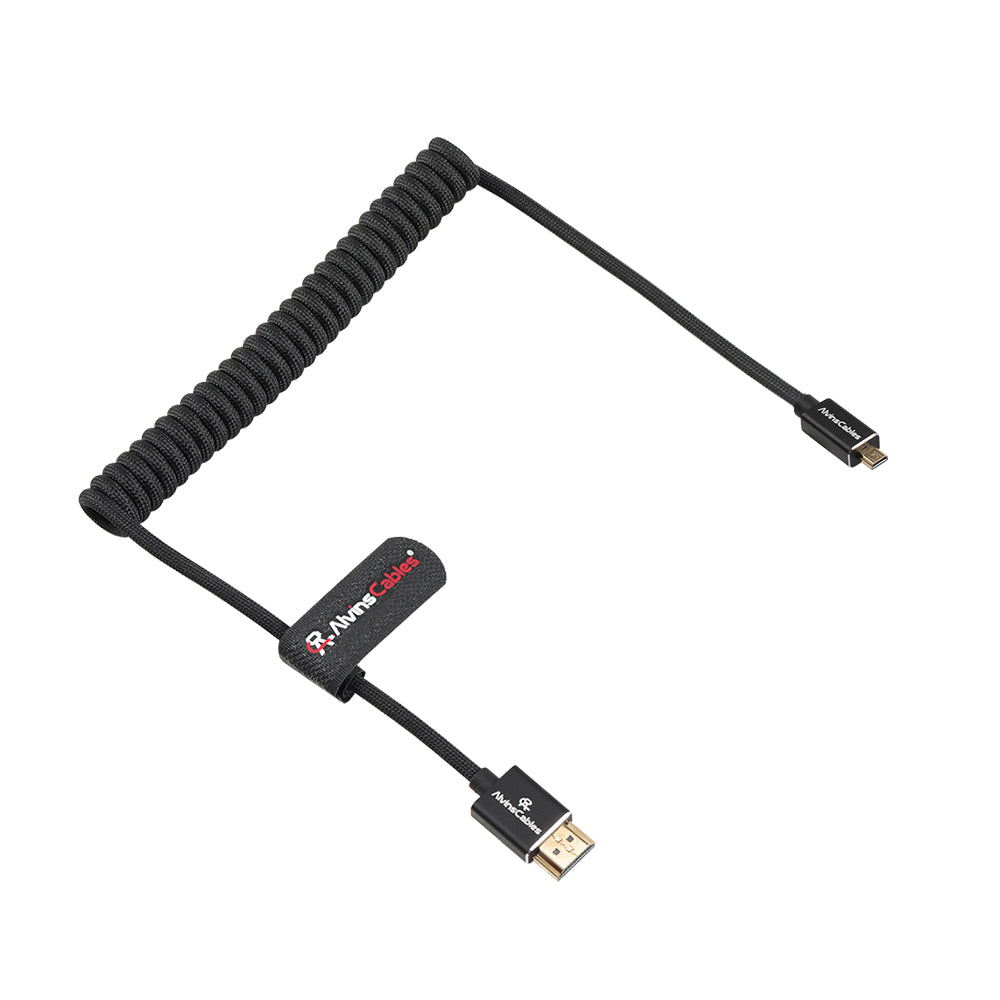 Alvin's Cables 8K 2.1 Micro-HDMI to Full HDMI Braided Cable, D to A Coiled HDMI for Atomos-Ninja-V for Canon-R5C R5 R6, for Sony A7RIII A7II A7M3 A7R IV A6500, for FUJIFILM X-T4 X-T3(18 to 28 Inch)