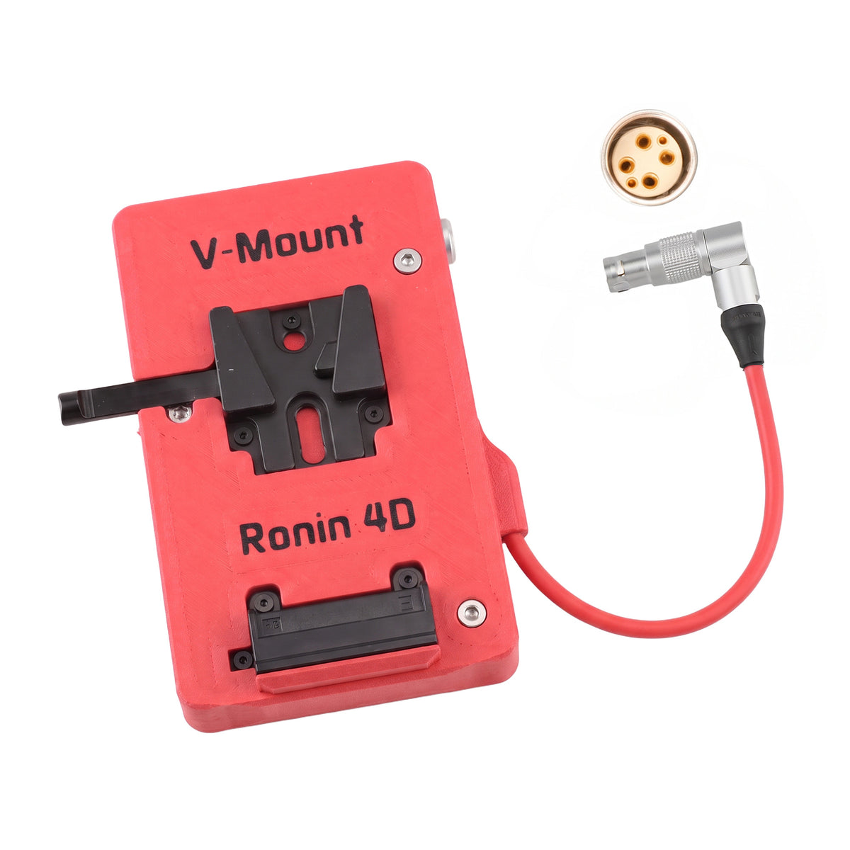 Alvin's Cables V Mount Battery Plate for DJI Ronin 4D, V-Mount Power Plate with D-Tap &amp; 0B 2-Pin Outputs, Straight / Rotatable Right Angle 1B 6-Pin Power Cable, Red / Black