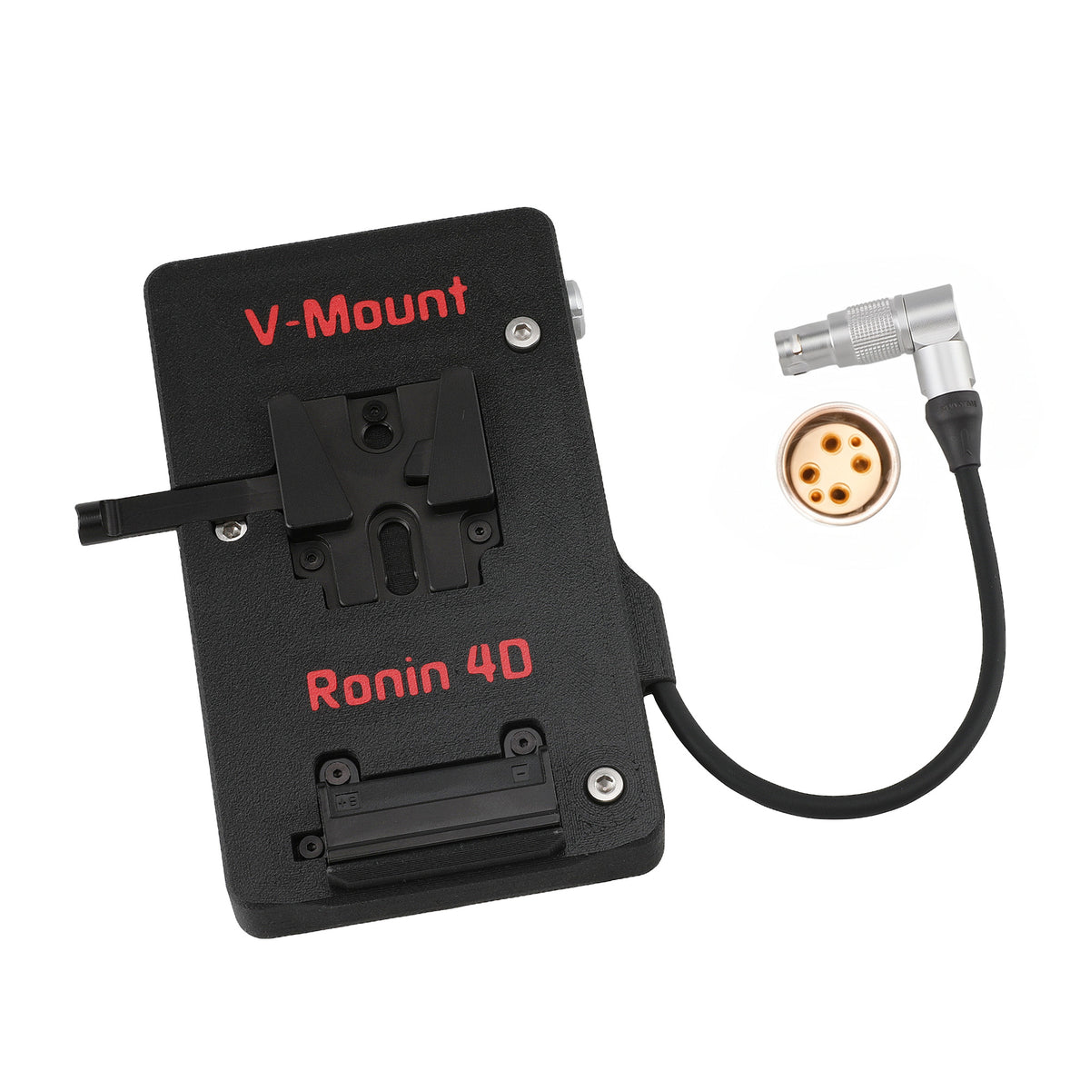 Alvin's Cables V Mount Battery Plate for DJI Ronin 4D, V-Mount Power Plate with D-Tap &amp; 0B 2-Pin Outputs, Straight / Rotatable Right Angle 1B 6-Pin Power Cable, Red / Black