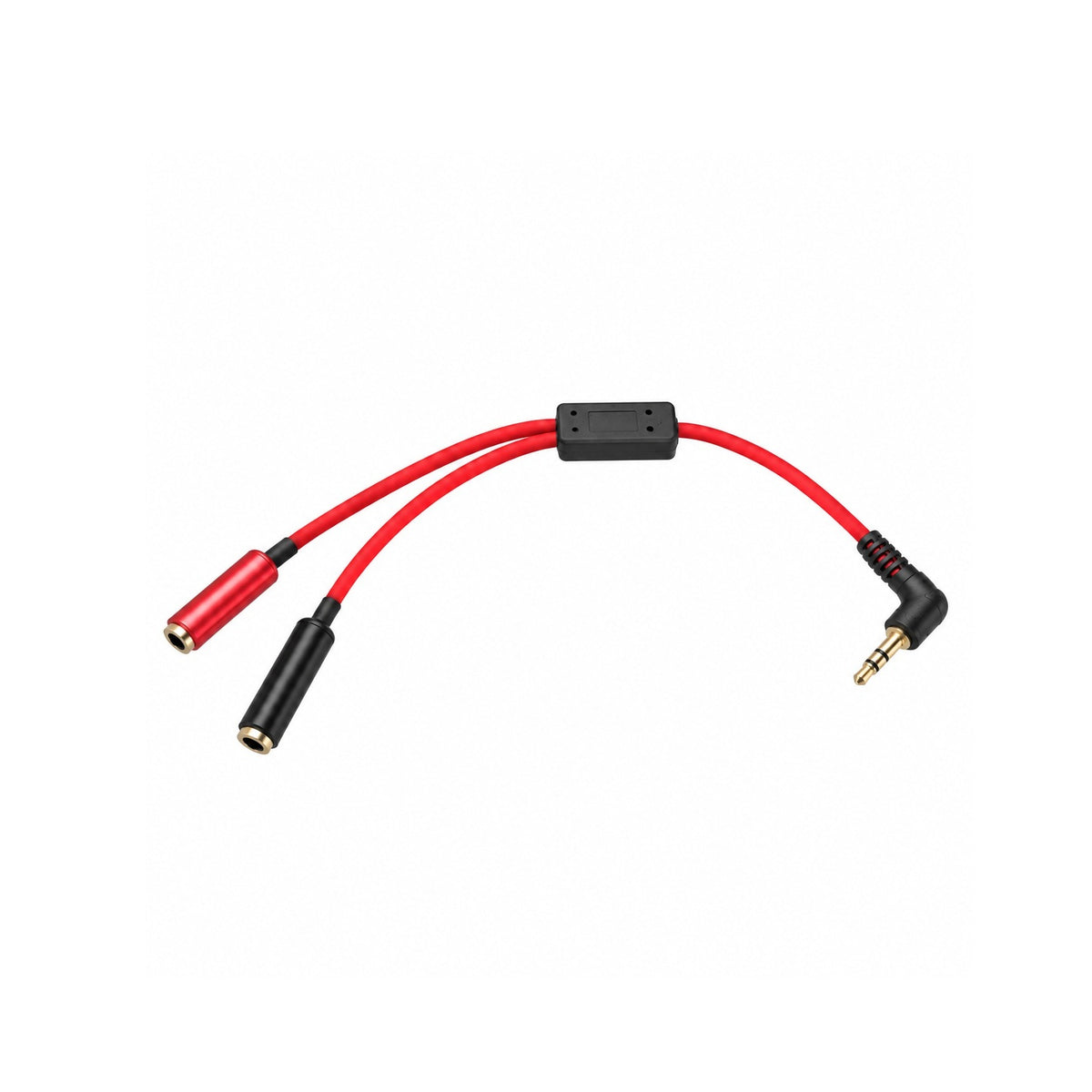 Alvin's Cables 3.5mm TRS Y-Splitter for Canon EOS R6, Right-Angle TRS Male to 2 × 3.5mm Female, Independent Left &amp; Right Channel Wiring for Timecode and Scratch Microphone, Red Soft Cable, 20cm