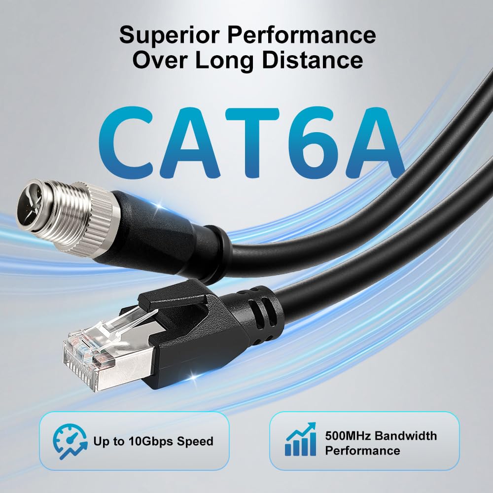 Alvin's Cables M12 X-Code 8 Pin Male to RJ45 Ethernet Cable for Cognex Keyence Camera, High-Flex Cat6a Cable for Industrial Automation, Fieldbus Module, Robotics,30M/98.4ft