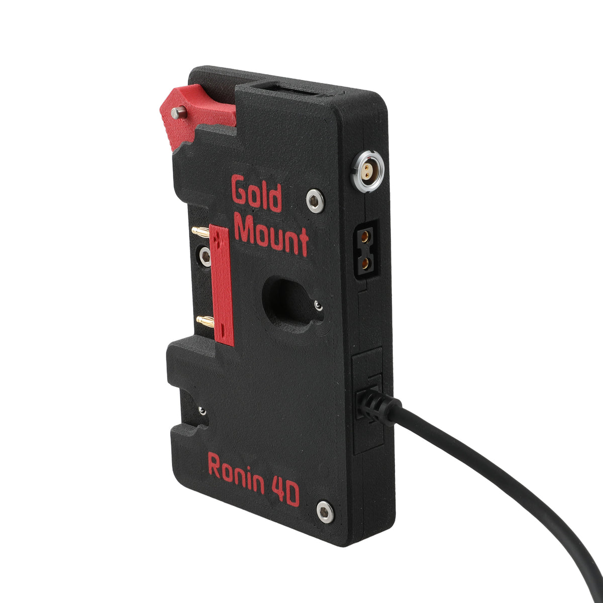 Alvin's Cables Gold Mount Battery Plate for DJI Ronin 4D, G-Mount Power Plate with D-Tap &amp; 0B 2-Pin Outputs, Straight / Rotatable Right Angle 1B 6-Pin Power Cable, Red / Black
