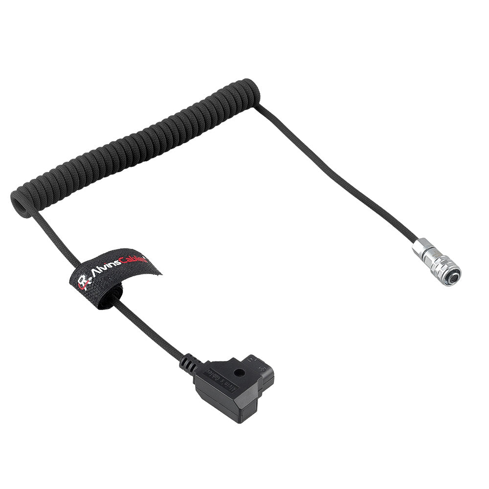 Alvin's Cables D-Tap to BMPCC 6K 4K Coiled Power Cable, Straight Weipu 2-Pin Female to D-Tap Male, Braided Ultra Flexible Coiled Cable for Blackmagic Pocket Cinema Camera 4K/6K/6K Pro, V-Mount, Black