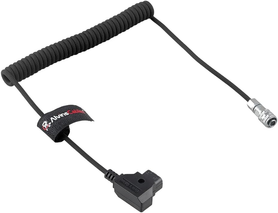 Alvin's Cables D-Tap to BMPCC 6K 4K Coiled Power Cable, Straight Weipu 2-Pin Female to D-Tap Male, Braided Ultra Flexible Coiled Cable for Blackmagic Pocket Cinema Camera 4K/6K/6K Pro, V-Mount, Black