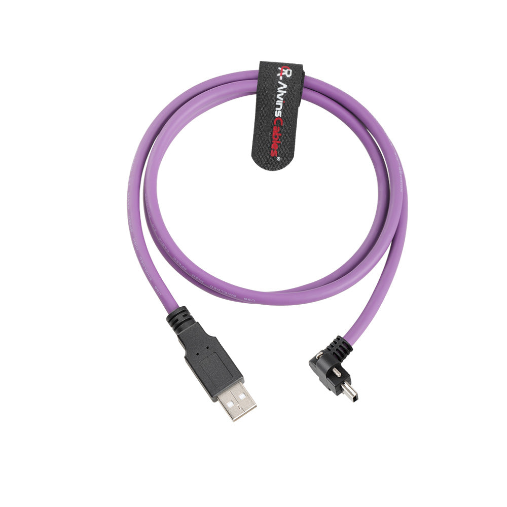Alvin's Cables USB 2.0 Type-A to Locking Mini USB Up Angle Cable, 15mm Dual-Screw Spacing for Daheng Industrial Camera, High Flex Drag Chain Shielded, Convex Port, Purple