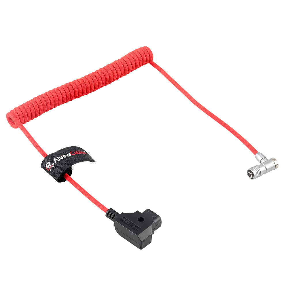 Alvin's Cables D-Tap to BMPCC 6K 4K Coiled Power Cable, Right Angle Weipu 2-Pin Female to D-Tap Male, Braided Ultra Flexible Coiled Cable for Blackmagic Pocket Cinema Camera 4K/6K/6K Pro, V-Mount, Red