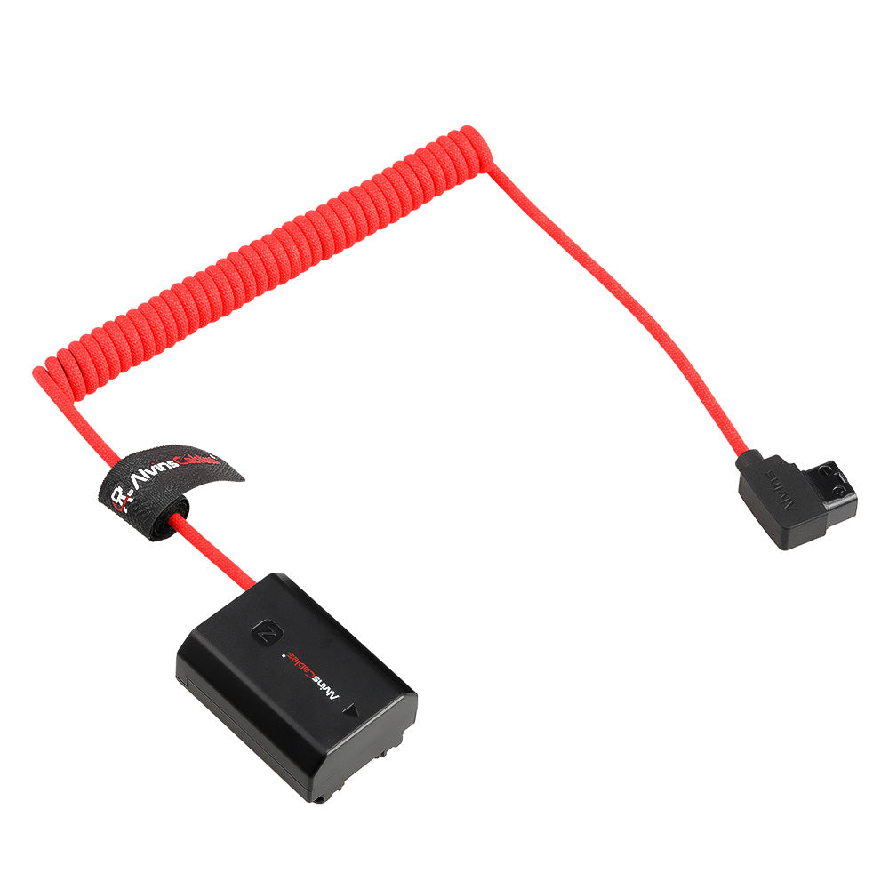 Alvin's Cables NP-FZ100 Dummy Battery to D-TAP Braided Coiled Cable, Black/Red