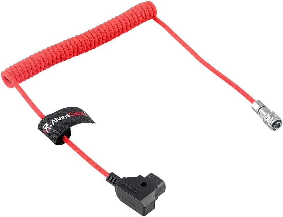Alvin's Cables D-Tap to BMPCC 6K 4K Coiled Power Cable, Straight Weipu 2-Pin Female to D-Tap Male, Braided Ultra Flexible Coiled Cable for Blackmagic Pocket Cinema Camera 4K/6K/6K Pro, V-Mount, Red