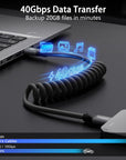 Coiled USB-C Cable, Braided USB-C to USB-C Cable, 40Gbps, 240W PD 3.1 Charging, 8K@60Hz Video, USB4.0 Type C for Thunderbolt 4/3, BMPCC, Canon R5/R6, Sony FX3/A7C, Mac, iPhone, USB-IF Certified
