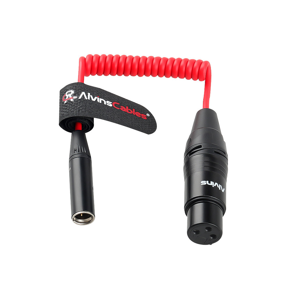 Alvin's Cables Mini XLR 3 Pin Male to XLR 3 Pin Female Coiled Audio Cable for Blackmagic Pocket Cinema Camera BMPCC 4K/6K, Video Assist 4K, Sharp 8K Cam, Ultra Soft