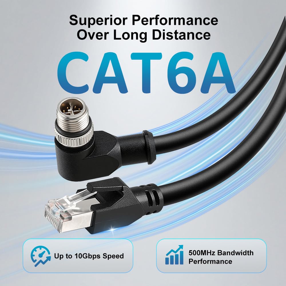 Alvin's Cables M12 X-Code 8 Pin Male to RJ45 Ethernet Cable for Cognex Kence Camera, High-Flex Cat6a Cable for Industrial Automation, Fieldbus Module, Robotics, Right Angle 98.4ft/30m