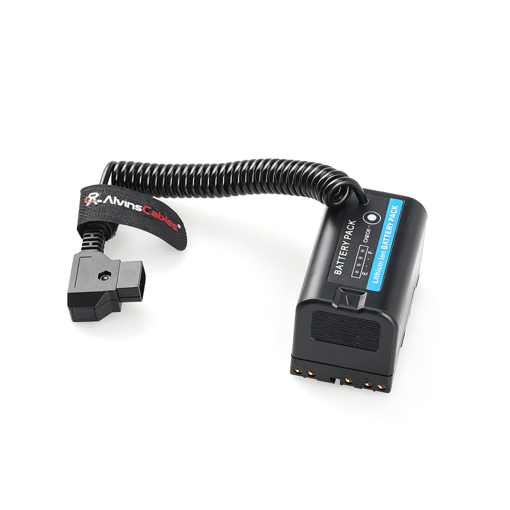 Alvin's Cables BP-U30 Dummy Battery to D-Tap Power Cable Fully Decoded, Coiled Dtap Power Cord for Blackmagic Pyxis 6K/12K, Sony PXW-Z200 &amp; HXR-NX800 Camcorders