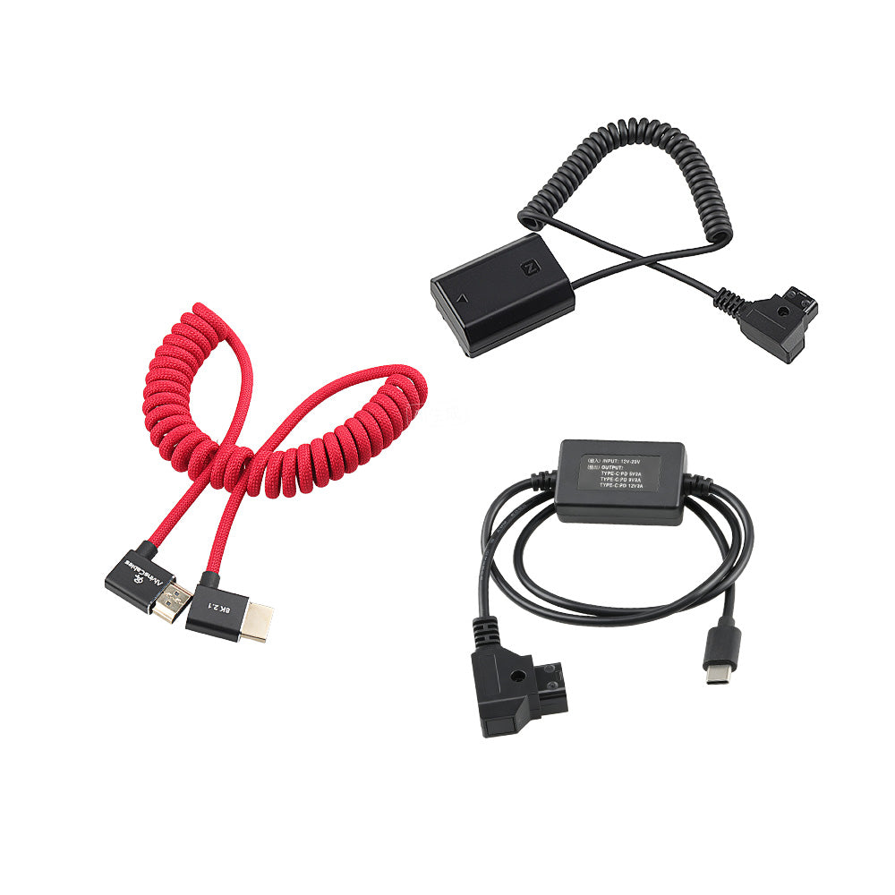 Alvin’s Cables Camera Cable Set for Sony FX3, NP-FZ100 Dummy Battery to D-tap| 8K HDMI 2.1 Cable| Type-c PD Fast Charging 5V 9V 12V 3A Power Cable, Complete Camera Rig Wiring Kit