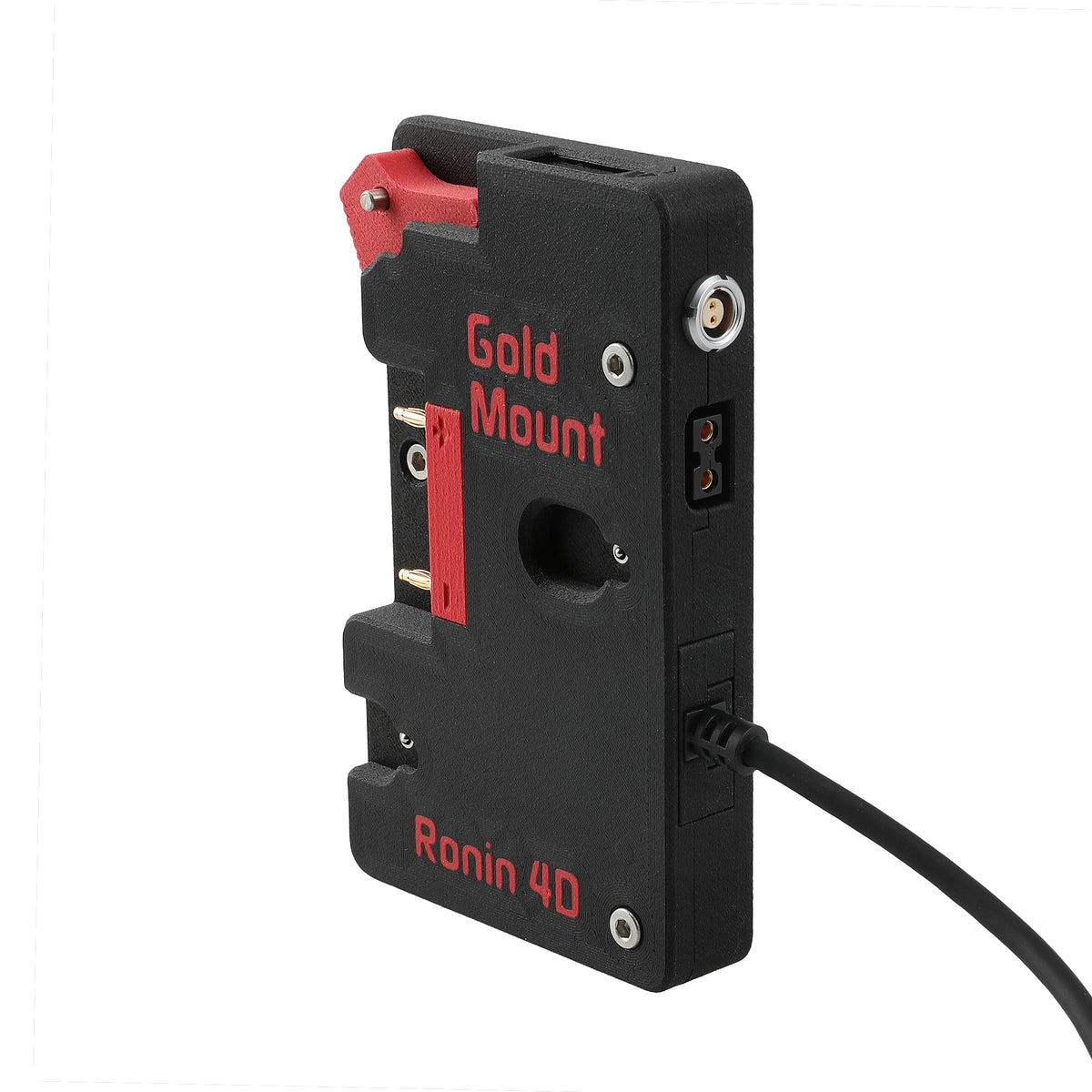 Alvin's Cables Gold Mount Battery Plate for DJI Ronin 4D, G-Mount Power Plate with D-Tap &amp; 0B 2-Pin Outputs, Straight / Rotatable Right Angle 1B 6-Pin Power Cable, Red / Black