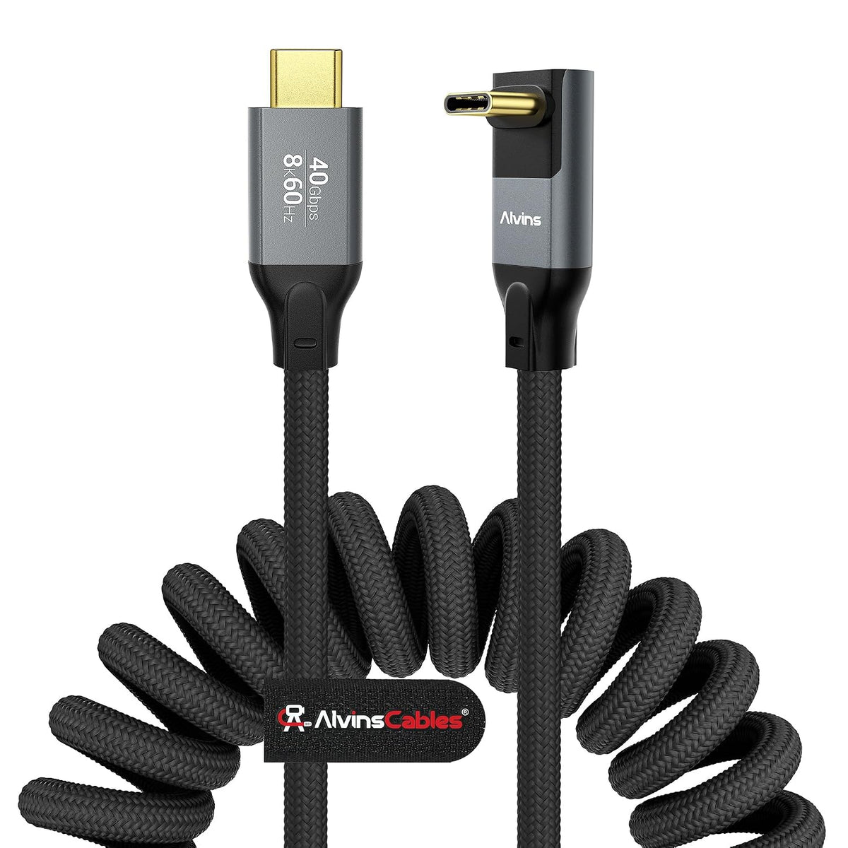 Coiled USB-C Cable, Braided USB-C to USB-C Cable, 40Gbps, 240W PD 3.1 Charging, 8K@60Hz Video, USB4.0 Type C for Thunderbolt 4/3, BMPCC, Canon R5/R6, Sony FX3/A7C, Mac, iPhone, USB-IF Certified