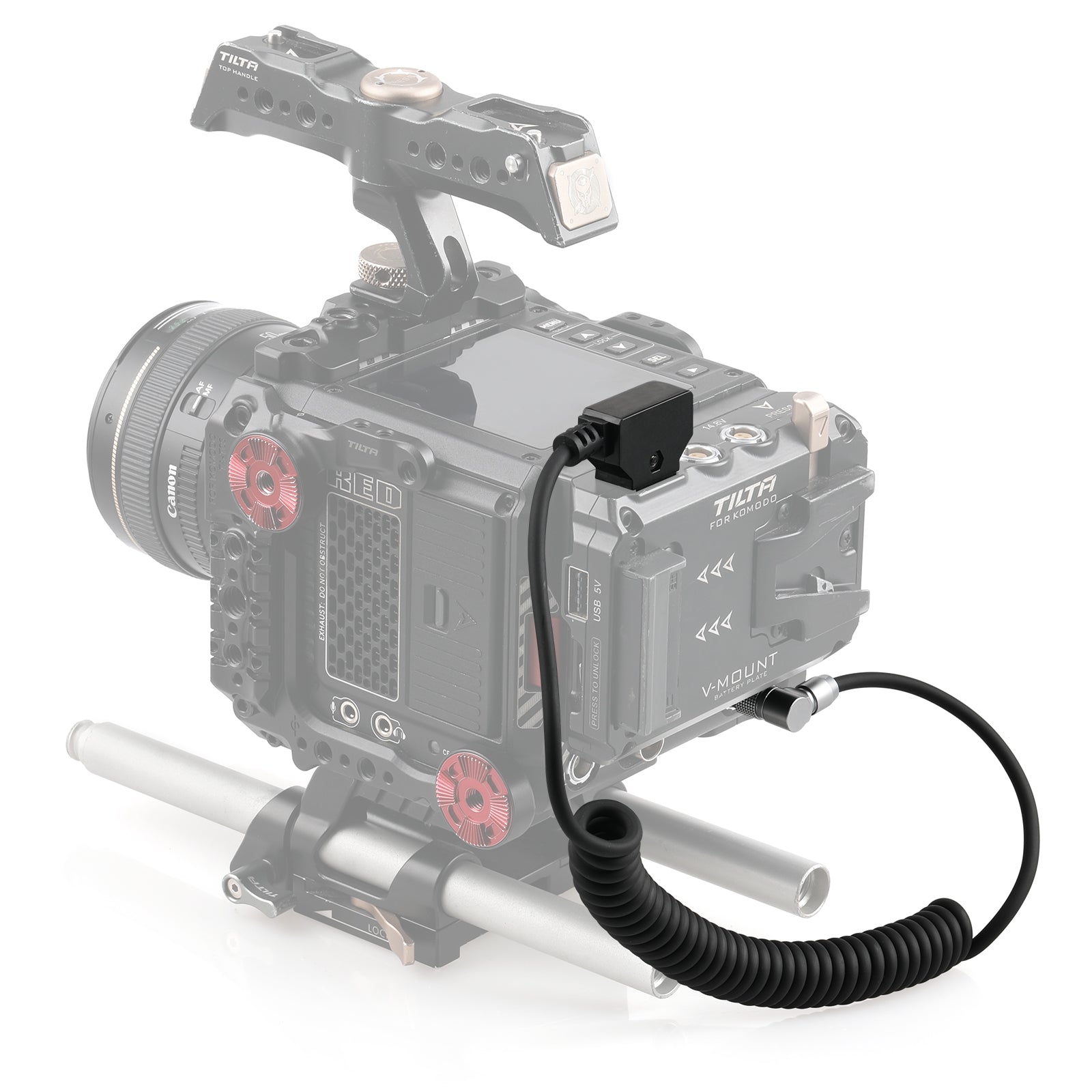 Rotatable Power-Cable for Red-Komodo 2-Pin-Female Right-Angle to D-tap Coiled-Cable Adjustable L-Shape Cord Alvin’s Cables