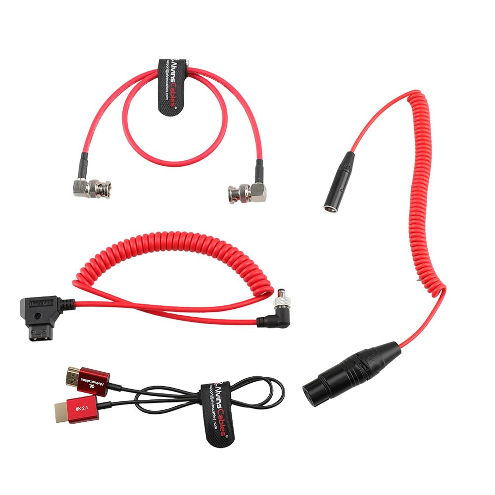 Alvin’s Cables Camera Cable Set for Blackmagic Video Assist, HDMI Ultra-thin Cable| Mini XLR 3 Pin to XLR 3 Pin Female Coiled Cable| Dtap to Locking DC 2.1 Power Cable| 12G BNC SDI Cable, Complete Kit