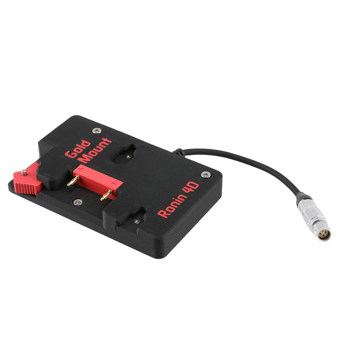 Alvin's Cables Gold Mount Battery Plate for DJI Ronin 4D, G-Mount Power Plate with D-Tap &amp; 0B 2-Pin Outputs, Straight / Rotatable Right Angle 1B 6-Pin Power Cable, Red / Black