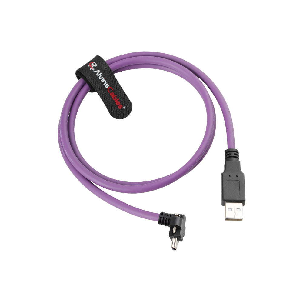 Alvin's Cables USB 2.0 Type-A to Locking Mini USB Up Angle Cable, 15mm Dual-Screw Spacing for Daheng Industrial Camera, High Flex Drag Chain Shielded, Convex Port, Purple